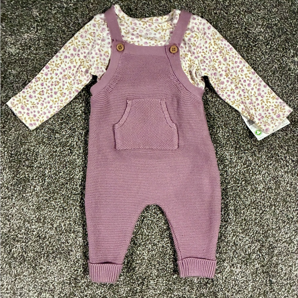 Little Planet Girls Purple Knit Overalls & Shirt